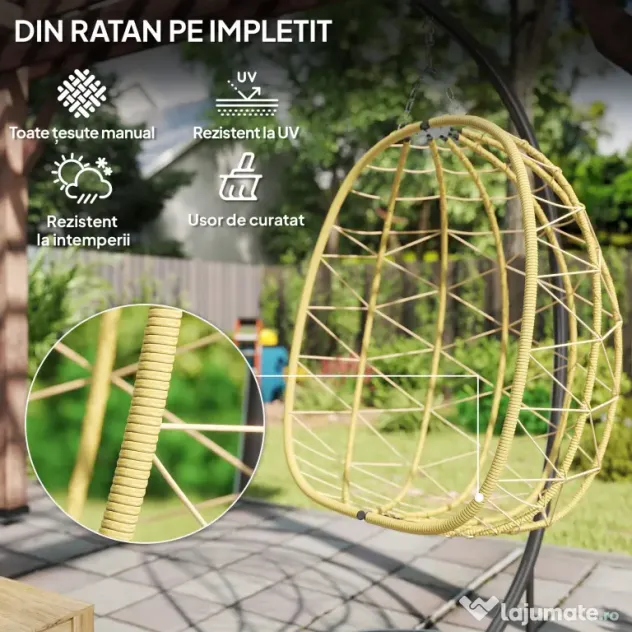 Outsunny Scaun Balansoar din Ratan din PE de Exterior cu Perna | Aosom Romania
