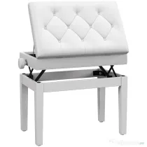 Scaun de Pian HOMCOM Reglabil cu Compartiment de Depozitare și Scaun Imbunătățit, 54.5x33x48-58 cm, Alb | Aosom Romania