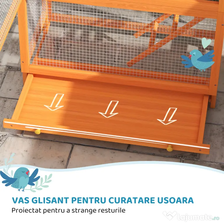 PawHut Volieră pentru Păsări cu 3 Uși, Cușcă, Scară și Tavă, din Lemn și Metal, 92x52x171 cm, Portocaliu și Negru | Aosom Romania