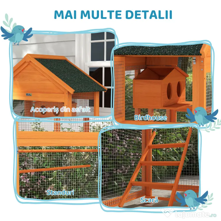 PawHut Volieră pentru Păsări cu 3 Uși, Cușcă, Scară și Tavă, din Lemn și Metal, 92x52x171 cm, Portocaliu și Negru | Aosom Romania