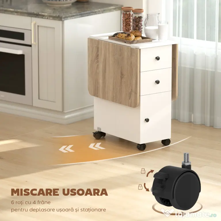 HOMCOM Masă Rabatabilă pentru Maxim 6 Persoane cu 2 Sertare, Dulap și Raft Posterior, 120x60x76.5 cm, Alb | Aosom Romania
