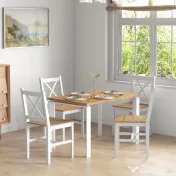 HOMCOM Set 4 Scaune cu Spătar Transversal, Scaune Clasice din Lemn de Pin, 41x46.5x87 cm, Alb | Aosom Romania 