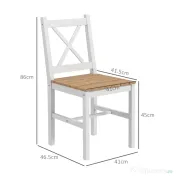 HOMCOM Set 4 Scaune cu Spătar Transversal, Scaune Clasice din Lemn de Pin, 41x46.5x87 cm, Alb | Aosom Romania 