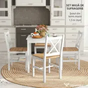 HOMCOM Set 4 Scaune cu Spătar Transversal, Scaune Clasice din Lemn de Pin, 41x46.5x87 cm, Alb | Aosom Romania 