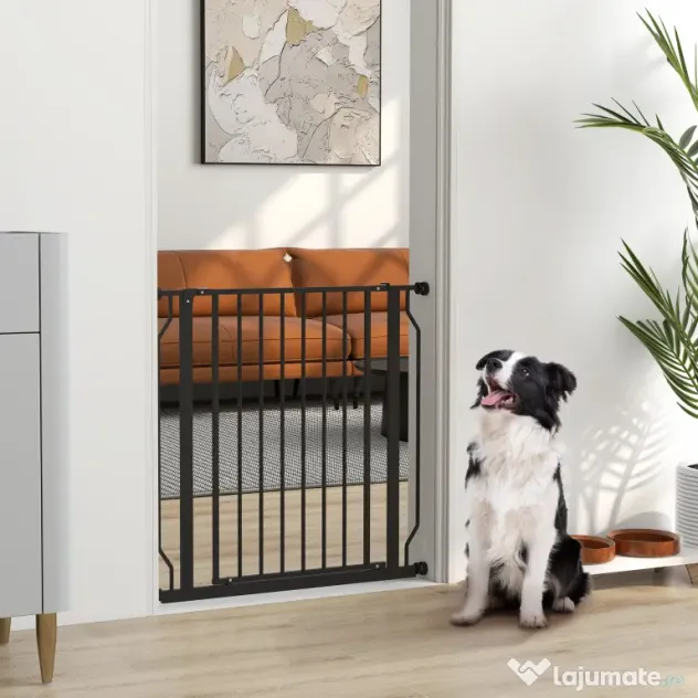 PawHut Poartă Extensibilă și Reglabilă pentru Câini, pentru Scări și Uși, din Oțel și ABS, 75-85x76 cm, Negru | Aosom Romania