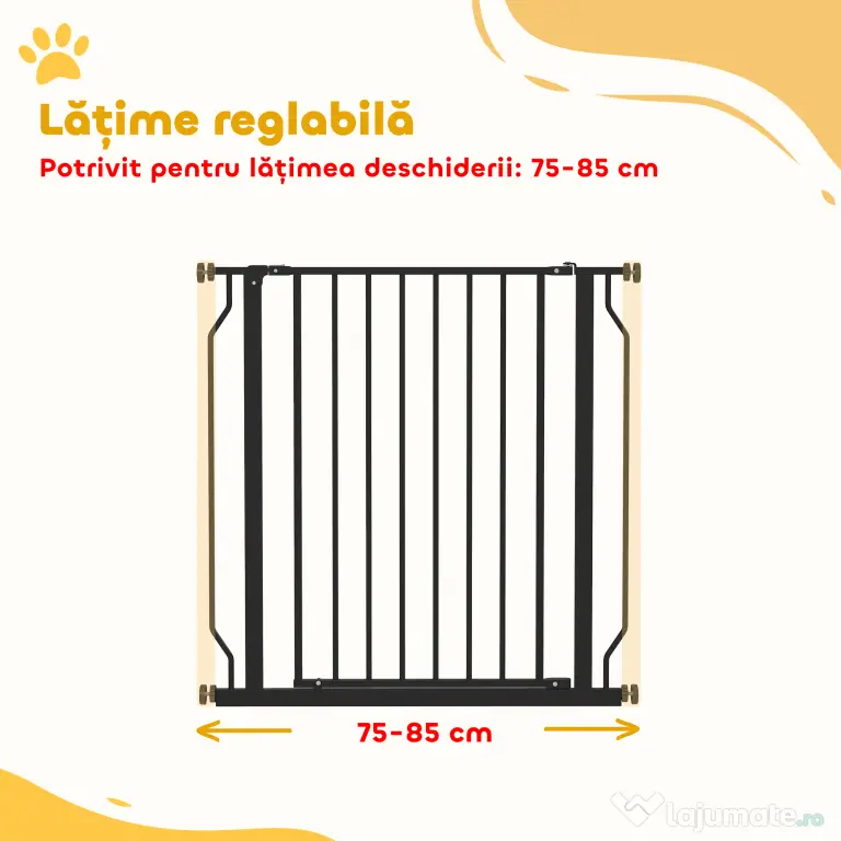 PawHut Poartă Extensibilă și Reglabilă pentru Câini, pentru Scări și Uși, din Oțel și ABS, 75-85x76 cm, Negru | Aosom Romania