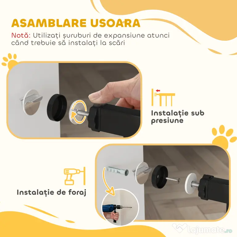 PawHut Poartă Extensibilă și Reglabilă pentru Câini, pentru Scări și Uși, din Oțel și ABS, 75-85x76 cm, Negru | Aosom Romania