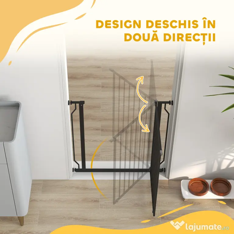 PawHut Poartă Extensibilă și Reglabilă pentru Câini, pentru Scări și Uși, din Oțel și ABS, 75-85x76 cm, Negru | Aosom Romania