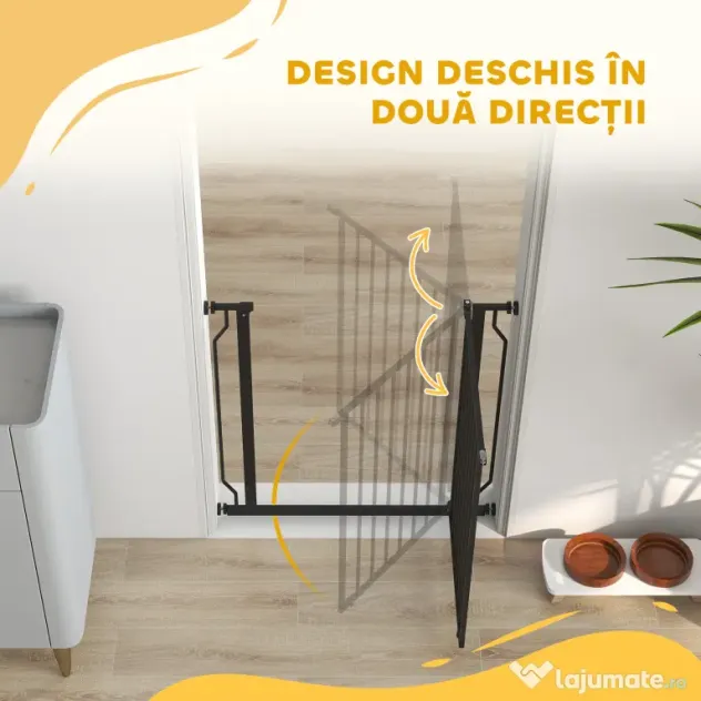 PawHut Poartă Extensibilă și Reglabilă pentru Câini, pentru Scări și Uși, din Oțel și ABS, 75-85x76 cm, Negru | Aosom Romania