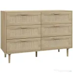 HOMCOM Comodă cu 6 Sertare din Lemn și Ratan Stil Boho pentru Living și Dormitor, 110x40x75 cm