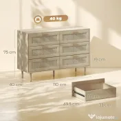HOMCOM Comodă cu 6 sertare, sertar de depozitare înalt | Aosom Romania 
