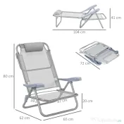 Outsunny Set 2 Scaune de Camping Pliabile cu Tetieră Căptușită și Spătar Reglabil în 6 Poziții, 62x65x80 cm, Gri Deschis | Aosom Romania