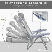 Outsunny Set 2 Scaune de Camping Pliabile cu Tetieră Căptușită și Spătar Reglabil în 6 Poziții, 62x65x80 cm, Gri Deschis | Aosom Romania