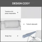 Outsunny Set 2 Scaune de Camping Pliabile cu Tetieră Căptușită și Spătar Reglabil în 6 Poziții, 62x65x80 cm, Gri Deschis | Aosom Romania