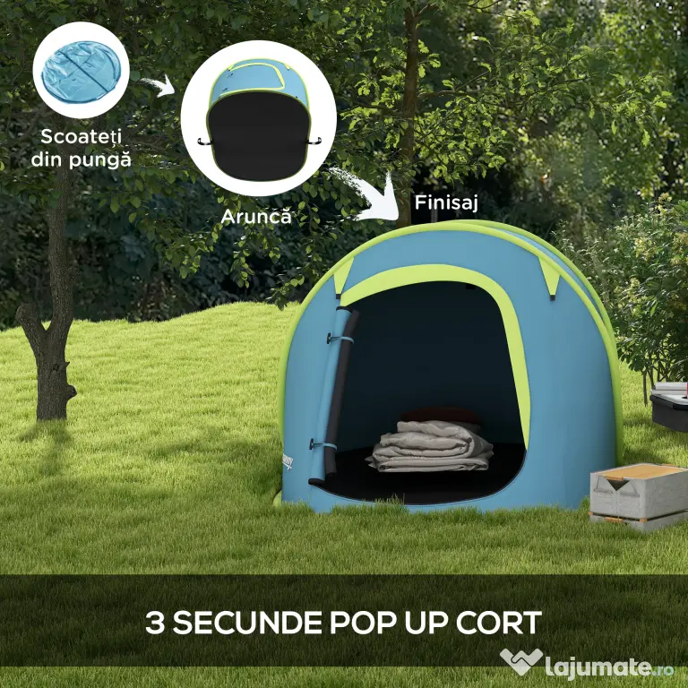 Outsunny Cort Camping Impermeabil, Cort Pop-Up cu Accesorii și Geantă de Transport, 245x148x105 cm, Albastru | Aosom Romania