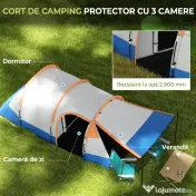 Outsunny Cort de Camping pentru 2-3 Persoane Impermeabil cu 2 Zone și 3 Intrări, 420x200x150 cm, Portocaliu | Aosom Romania 