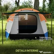 Outsunny Cort de Camping pentru 2-3 Persoane Impermeabil cu 2 Zone și 3 Intrări, 420x200x150 cm, Portocaliu | Aosom Romania 