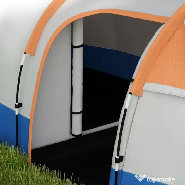 Outsunny Cort de Camping pentru 2-3 Persoane Impermeabil cu 2 Zone și 3 Intrări, 420x200x150 cm, Portocaliu | Aosom Romania