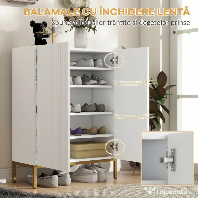 HOMCOM Dulap Îngust pentru Pantofi, Dulap Subțire pentru Depozitarea Pantofilor cu Rafturi Reglabile, 95x72x31.5 cm, Alb | Aosom Romania