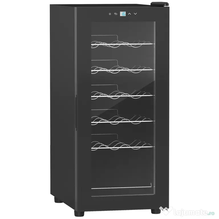 HOMCOM Frigider pentru Vinuri, Frigider de Vin cu Control al Temperaturii, Ecran Tactil Digital și Lumină LED, 18 Sticle, 34.5x45x78 cm, Negru