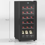 HOMCOM Frigider pentru Vinuri, Frigider de Vin cu Control al Temperaturii, Ecran Tactil Digital și Lumină LED, 18 Sticle, 34.5x45x78 cm, Negru