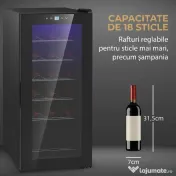 HOMCOM Frigider pentru Vinuri, Frigider de Vin cu Control al Temperaturii, Ecran Tactil Digital și Lumină LED, 18 Sticle, 34.5x45x78 cm, Negru