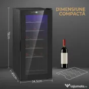 HOMCOM Frigider pentru Vinuri, Frigider de Vin cu Control al Temperaturii, Ecran Tactil Digital și Lumină LED, 18 Sticle, 34.5x45x78 cm, Negru