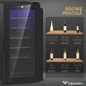 HOMCOM Frigider pentru Vinuri, Frigider de Vin cu Control al Temperaturii, Ecran Tactil Digital și Lumină LED, 18 Sticle, 34.5x45x78 cm, Negru