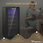 HOMCOM Frigider pentru Vinuri, Frigider de Vin cu Control al Temperaturii, Ecran Tactil Digital și Lumină LED, 18 Sticle, 34.5x45x78 cm, Negru