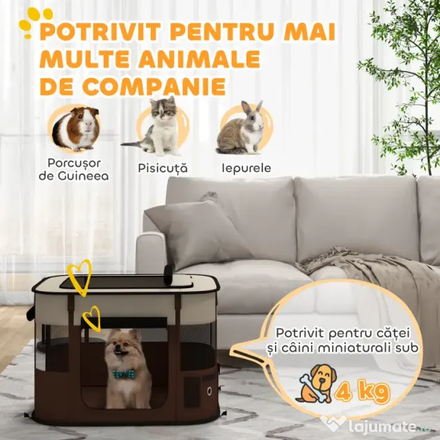 PawHut Țarc pliabil pentru câini cu geantă de transport pentru interior/exterior, Gri | Aosom Romania