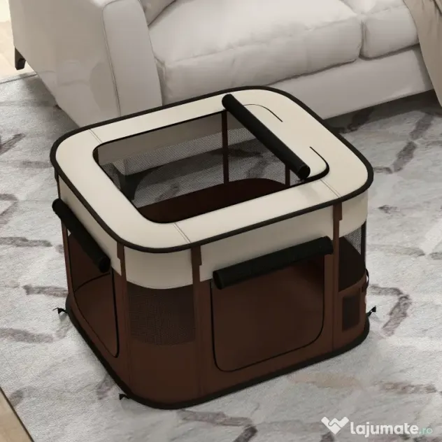 PawHut Țarc pliabil pentru câini cu geantă de transport pentru interior/exterior, Gri | Aosom Romania