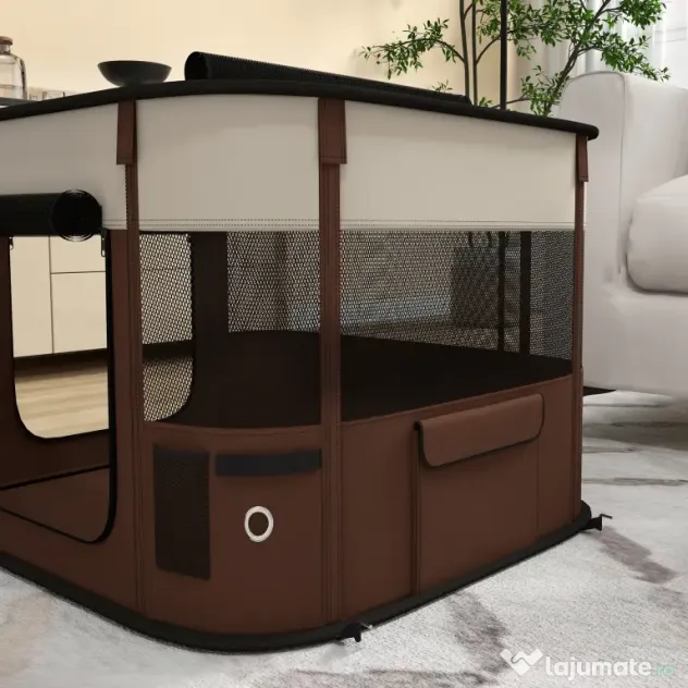 PawHut Țarc pliabil pentru câini cu geantă de transport pentru interior/exterior, Gri | Aosom Romania