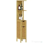HOMCOM Dulap de Baie cu Rafturi Deschise, Dulap cu Spațiu de Depozitare și Uși Magnetice, 18x30x120 cm, Lemn Natural | Aosom Romania 