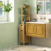 HOMCOM Dulap de Baie cu Rafturi Deschise, Dulap cu Spațiu de Depozitare și Uși Magnetice, 18x30x120 cm, Lemn Natural | Aosom Romania 