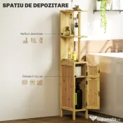 HOMCOM Dulap de Baie cu Rafturi Deschise, Dulap cu Spațiu de Depozitare și Uși Magnetice, 18x30x120 cm, Lemn Natural | Aosom Romania 