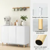 HOMCOM Bufet Modern cu 2 Dulapuri și 3 Rafturi din Lemn, 107x40x80 cm, Alb
