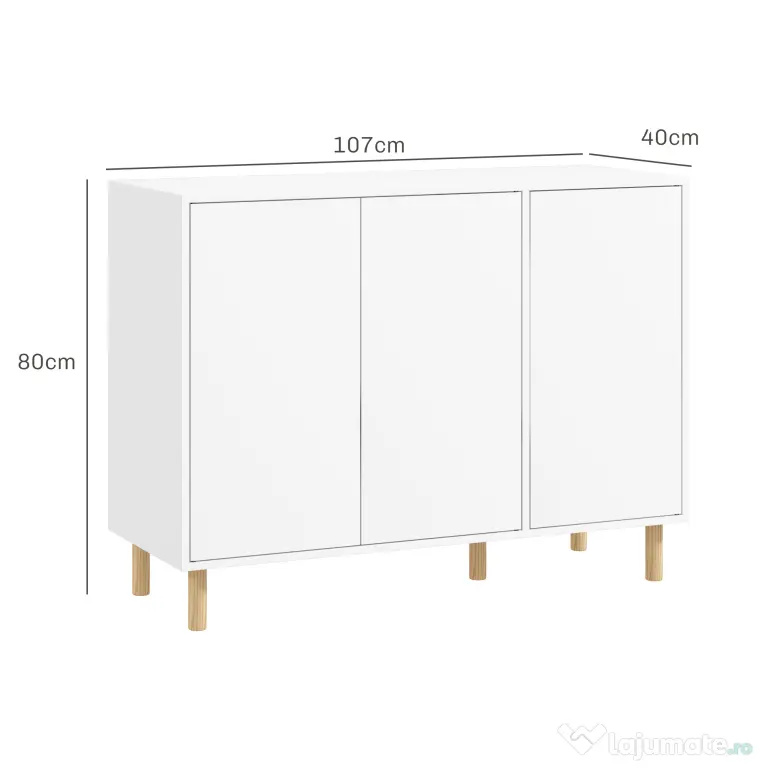 HOMCOM Bufet Modern cu 2 Dulapuri și 3 Rafturi, Mobilier Multifuncțional din Lemn, 107x40x80 cm, Alb | Aosom Romania