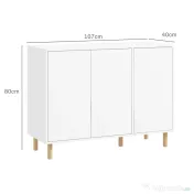 HOMCOM Bufet Modern cu 2 Dulapuri și 3 Rafturi, Mobilier Multifuncțional din Lemn, 107x40x80 cm, Alb | Aosom Romania 