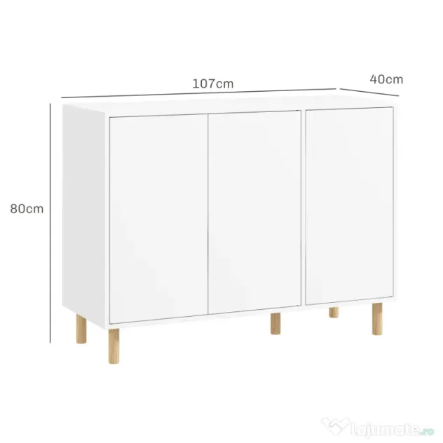 HOMCOM Bufet Modern cu 2 Dulapuri și 3 Rafturi, Mobilier Multifuncțional din Lemn, 107x40x80 cm, Alb | Aosom Romania