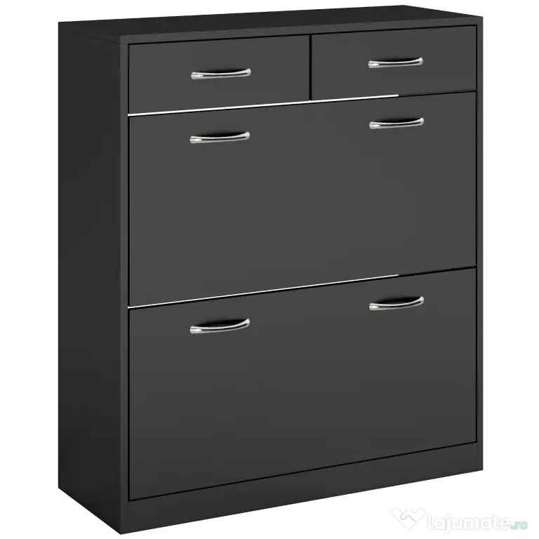 HOMCOM Dulap pentru Pantofi Modern cu 2 Rafturi Regabile și 2 Sertare din Lemn Negru | Aosom Romania