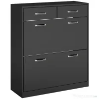 HOMCOM Dulap pentru Pantofi Modern cu 2 Rafturi Regabile și 2 Sertare din Lemn Negru | Aosom Romania 