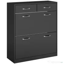 HOMCOM Dulap pentru Pantofi Modern cu 2 Rafturi Regabile și 2 Sertare din Lemn Negru | Aosom Romania
