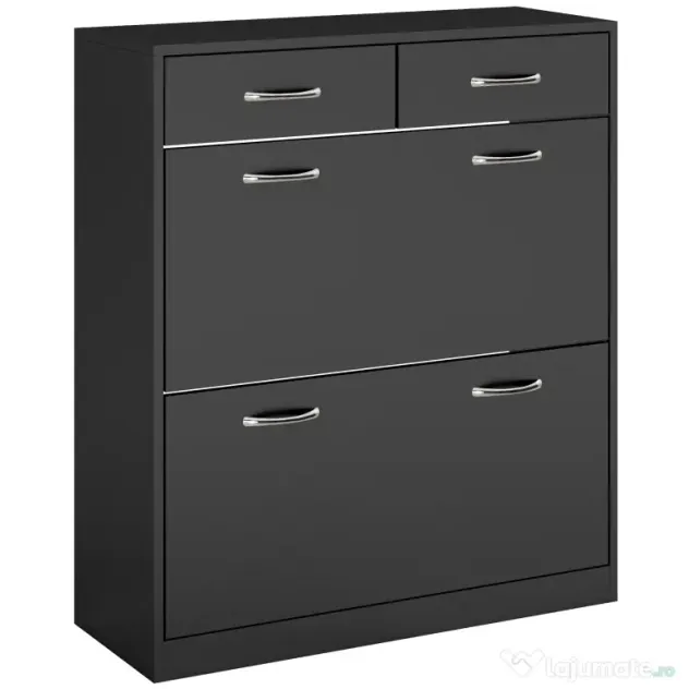 HOMCOM Dulap pentru Pantofi Modern cu 2 Rafturi Regabile și 2 Sertare din Lemn Negru | Aosom Romania