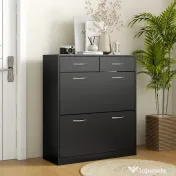 HOMCOM Dulap pentru Pantofi Modern cu 2 Rafturi Regabile și 2 Sertare din Lemn Negru | Aosom Romania 