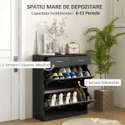 HOMCOM Dulap pentru Pantofi Modern cu 2 Rafturi Regabile și 2 Sertare din Lemn Negru | Aosom Romania 