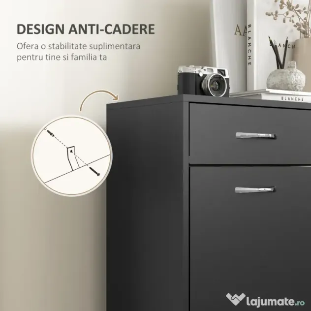 HOMCOM Dulap pentru Pantofi Modern cu 2 Rafturi Regabile și 2 Sertare din Lemn Negru | Aosom Romania