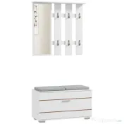 HOMCOM Set de Depozitare pentru Hol 4-în-1, Cuiere, Oglindă, Bancă pentru Încălțăminte cu Scaun, 85x35x49 cm, Alb | Aosom Romania 