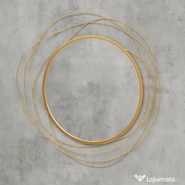 HOMCOM Decor Oglindă de Perete, Artă Metalică de Perete, Oglindă Rotundă pentru Living, Dormitor, Sufragerie, 65x65x1 cm, Auriu | Aosom Romania