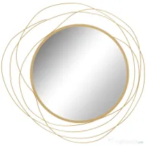 HOMCOM Oglindă decorativă modernă și rotundă de perete cu cârlige, din sticlă și metal, Ø65x1 cm, auriu