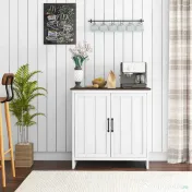 HOMCOM Bufet Modern pentru Bucătărie, Mobilier cu 2 Uși și Raft Reglabil din Lemn, 80x39,7x80 cm, Alb | Aosom Romania 